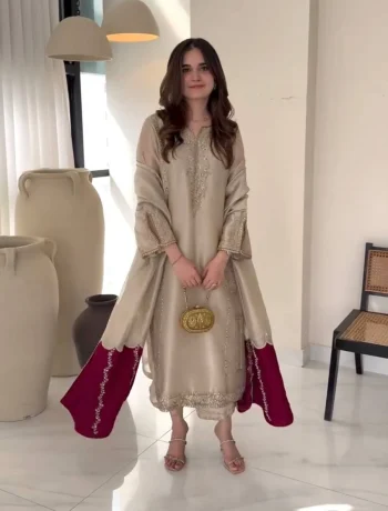MODERN GMY SILK EMBROIDERY 5 MM SEQUENCE WORK TOP PALAZZO WITH DUPATTA CREAM