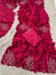 MODERN SILK HANDWORK CUT DANA WITH ZARKAN DIAMOND CUT WORK BORDER WORK SAREE WITH UNSTITCHED BLOUSE PINK