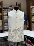 1MODERN SILK PLAIN KURTA PAYJAMA WITH EMBROIDERY SEQUENCE WORK KOTI WEDDING WEAR WHOLESALE PRICE ETHNIC GARMENT (11)