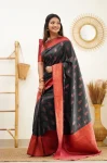 MOST PICKED LICHI SILK JACQUARD WORK SAREE WITH UNSTITCHED BLOUSE BLACK