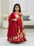 NEW ARRIVAL CHINON SILK POSITION PRINT FOIL WORK KID'S GOWN WITH DUPATTA RED