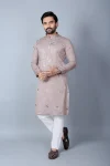 NEW ARRIVAL KHADI SILK THREAD WORK MEN'S KURTA PAYJAMA GREY