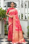 NEW ARRIVAL LICHI SILK RICH PALLU & JACQUARD WORK SAREE WITH UNSTITCHED BLOUSE RED