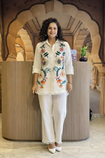 RICH LOOK COTTON EMBROIDERY WORK CO-ORD SET WHITE
