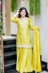 RICH LOOK FENDY SEQUENCE EMBROIDERY WORK TOP PALAZZO WITH DUPATTA LEMON