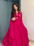 RICH LOOK FENDY THREAD, EMBROIDERY , CODING AND SEQUENCE WORK GOWN WITH DUPATTA  PINK