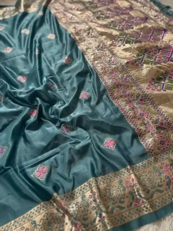 RICH LOOK GAJJI SATIN ZARI MEENA & WITH BUTTI WITH PAITHANI PALLU WORK SAREE WITH UNSTITCHED BLOUSE RAMA