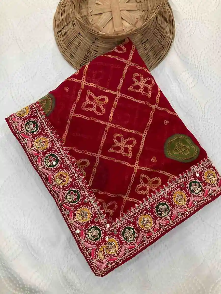 1RICH LOOK GEORGETTE BANDHEJ PRINT WITH CUTWORK LACE BORDER WORK SAREE WITH UNSTITCHED BLOUSE FESTIVE WEAR WHOLESALE PRICE ETHNIC GARMENT (16)