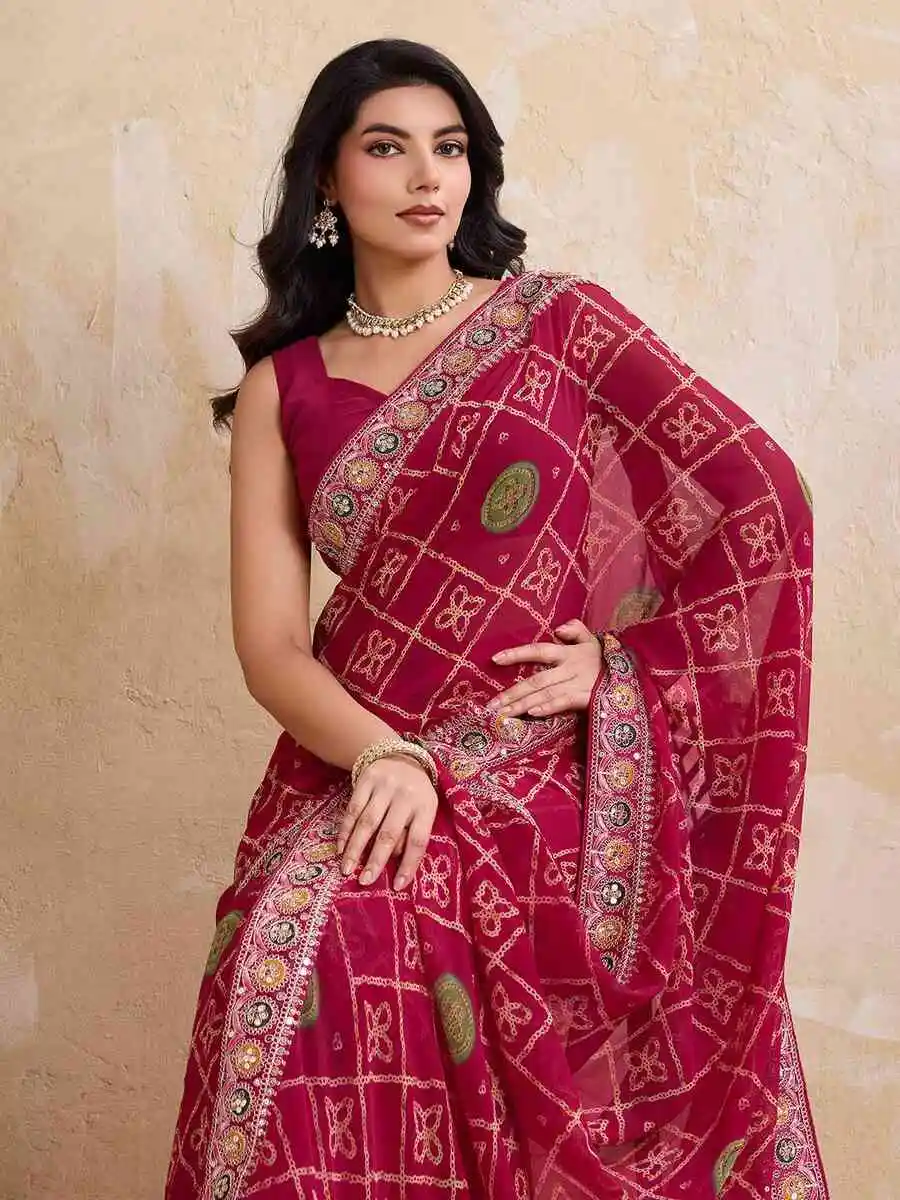 1RICH LOOK GEORGETTE BANDHEJ PRINT WITH CUTWORK LACE BORDER WORK SAREE WITH UNSTITCHED BLOUSE FESTIVE WEAR WHOLESALE PRICE ETHNIC GARMENT (17)