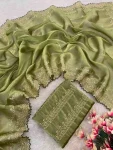 1RICH LOOK GMY CHIFFON SILK SEQUENCE WORK SAREE WITH UNSTITCHED BLOUSE WEDDING WEAR WHOLESALE PRICE ETHNIC GARMENT (8)