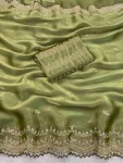 1RICH LOOK GMY CHIFFON SILK SEQUENCE WORK SAREE WITH UNSTITCHED BLOUSE WEDDING WEAR WHOLESALE PRICE ETHNIC GARMENT (8)