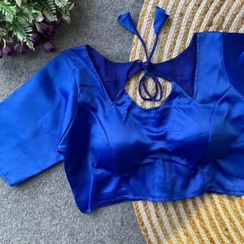 RICH LOOK MALAI SATIN PLAIN STITCHED BLOUSE BLUE