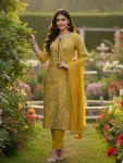 RICH LOOK RAYON SLUB DIGITAL PRINTED TOP BOTTOM WITH DUPATTA YELLOW