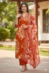 RICH LOOK SLUB RAYON DIGITAL PRINTED PAPER MIRROR EMBROIDERY WORK TOP BOTTOM WITH DUPATTA ORANGE