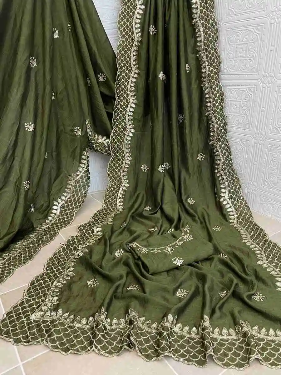 1RICH LOOK VICHITRA SILK SEQUENCE THREAD EMBROIEDRY WORK SAREE WITH UNSTITCHED BLOUSE WEDDING WEAR WHOLESALE PRICE ETHNIC GARMENT (18)