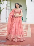 RICH LOOK GOLD CRUSH THREAD EMBROIDERY WITH SEQUENCE WORK LEHENGA CHOLI WITH DUPATTA PEACH