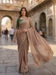MODERN RANGOLI SILK EMBROIDERY WORK SAREE WITH UNSTITCHED BLOUSE CREAM