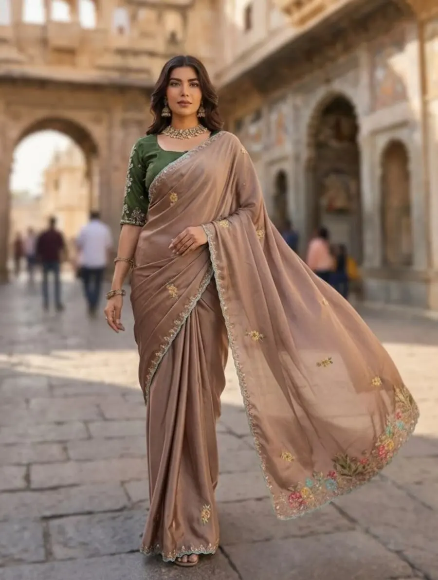 23MODERN RANGOLI SILK EMBROIDERY WORK SAREE WITH UNSTITCHED BLOUSE WEDDING WEAR WHOLESALE PRICE ETHNIC GARMENT (3)