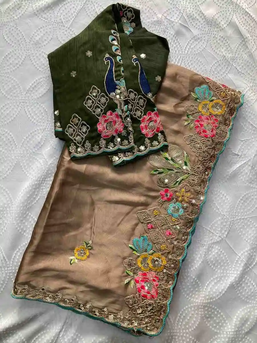 23MODERN RANGOLI SILK EMBROIDERY WORK SAREE WITH UNSTITCHED BLOUSE WEDDING WEAR WHOLESALE PRICE ETHNIC GARMENT (8)