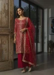 DESIGNER GEORGETTE SEQUENCE & ZARI EMBROIDERY WORK TOP PALAZZO WITH DUPATTA RED