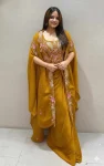 RICH LOOK RANGOLI SILK SEQUENCE EMBROIDERY WORK BLOUSE DRAPE SKIRT WITH SHRUG YELLOW