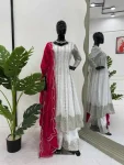 DESIGNER GEORGETTE SEQUENCE WITH STYLISH THREAD WORK GOWN PALAZZO WITH DUPATTA WHITE