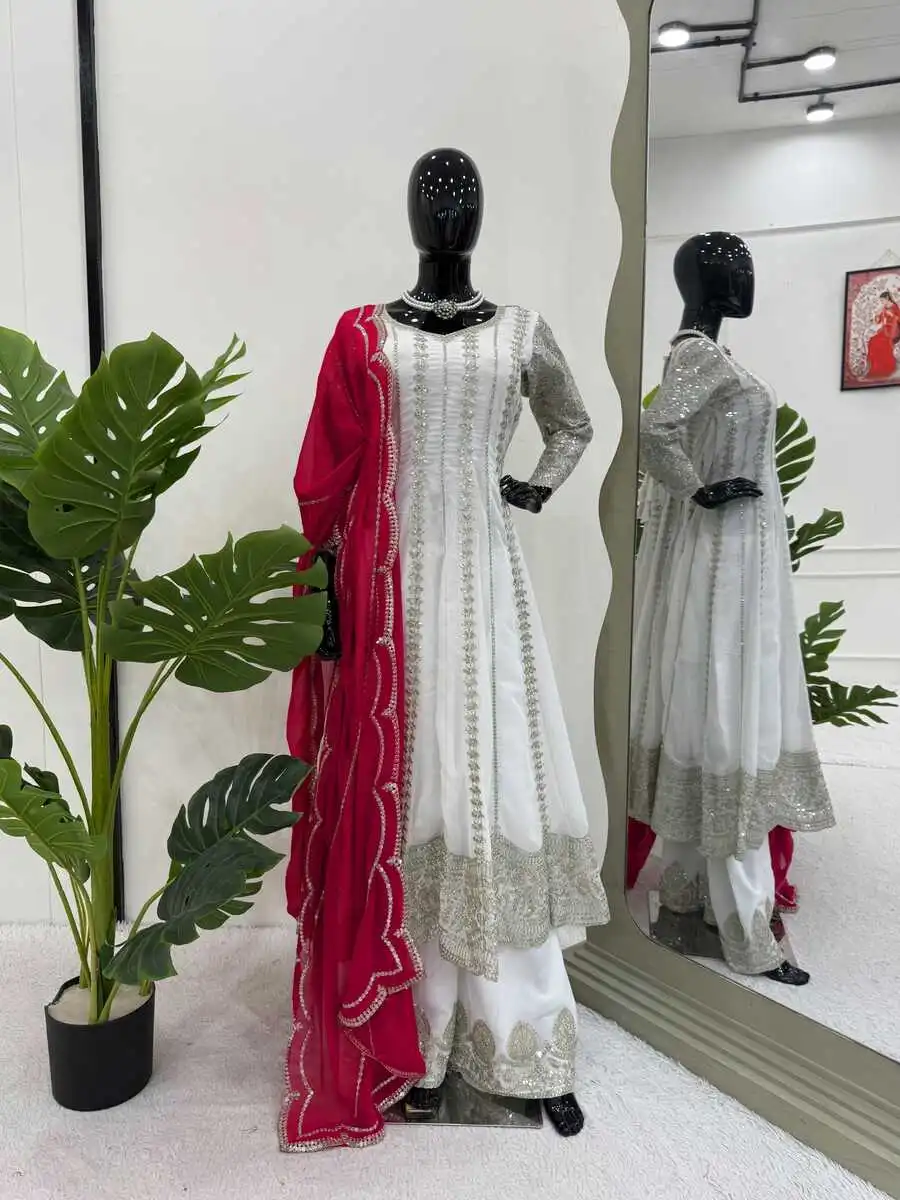 25DESIGNER GEORGETTE SEQUENCE WITH STYLISH THREAD WORK GOWN PALAZZO WITH DUPATTA FESTIVE WEAR WHOLESALE PRICE ETHNIC GARMENT (11)