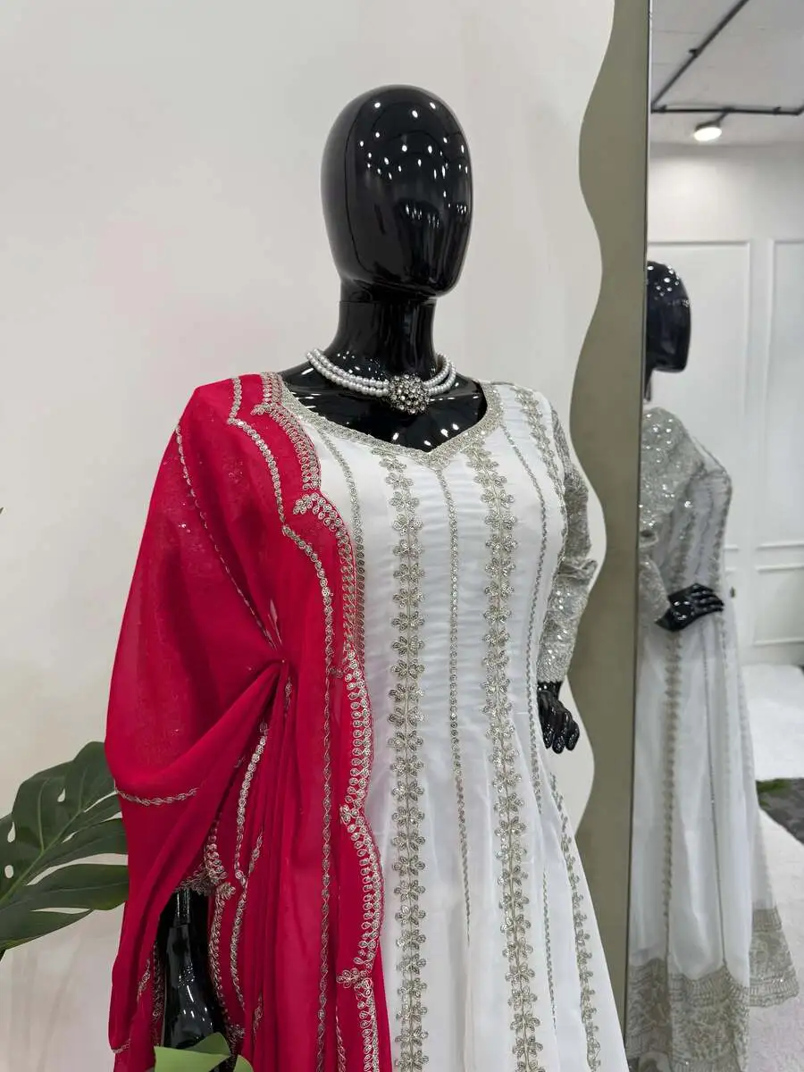 25DESIGNER GEORGETTE SEQUENCE WITH STYLISH THREAD WORK GOWN PALAZZO WITH DUPATTA FESTIVE WEAR WHOLESALE PRICE ETHNIC GARMENT (13)