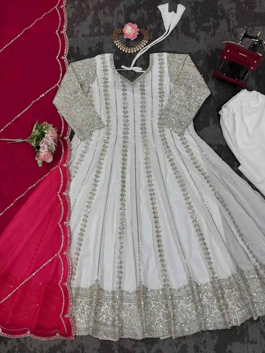 25DESIGNER GEORGETTE SEQUENCE WITH STYLISH THREAD WORK GOWN PALAZZO WITH DUPATTA FESTIVE WEAR WHOLESALE PRICE ETHNIC GARMENT (14)