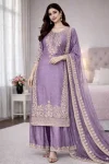 DESIGNER GMY SILK EMBROIDERY CODING SEQUENCE WITH MOTI WORK TOP PALAZZO WITH DUPATTA LAVENDER