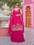 DESIGNER GEORGETTE MOTI BEADS WITH CODING SEQUENCE & THREAD EMBROIDERY WORK TOP PALAZZO WITH DUPATTA PINK