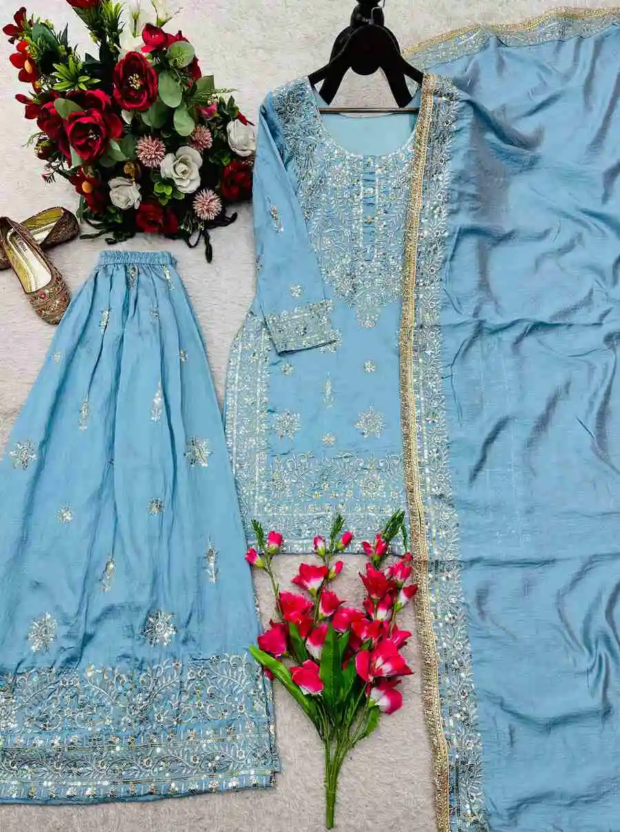 27DESIGNER JC SILK EMBROIDERY 5 MM SEQUENCE WORK TOP PALAZZO WITH DUPATTA FESTIVE WEAR WHOLESALE PRICE ETHNIC GARMENT (4)