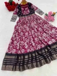 28MODERN SOFT SILK KALAMKARI PRINT WITH WEAVING ZARI BORDER WORK GOWN FESTIVE WEAR WHOLESALE PRICE ETHNIC GARMENT (7)
