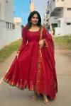 FANCY KOTA BANARASI JACQUARD WEAVING ZARI BORDER WORK ANARKALI GOWN WITH DUPATTA SET RED