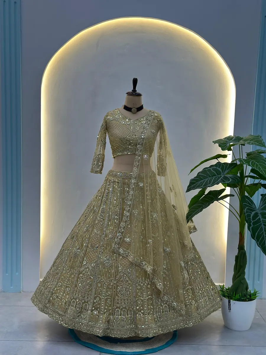 2DESIGNER BUTTERFLY NET SEQUENCE AND CODING EMBROIDERY WORK LEHENGA CHOLI WITH DUPATTA WEDDING WEAR WHOLESALE PRICE ETHNIC GARMENT (30)