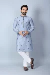 DESIGNER CHANDERI SILK EMBROIDERY SEQUENCE WORK MEN'S KURTA PAYJAMA SKY