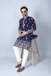 DESIGNER CHANDERI SILK EMBROIDERY SEQUENCE WORK MEN'S KURTA PAYJAMA NAVY BLUE