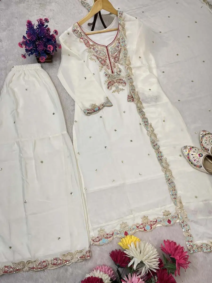 2DESIGNER CHINON SILK EMBROIDERY SEQUENCE WORK TOP PALAZZO WITH DUPATTA TRADITIONAL WEAR WHOLESALE PRICE ETHNIC GARMENT (10)