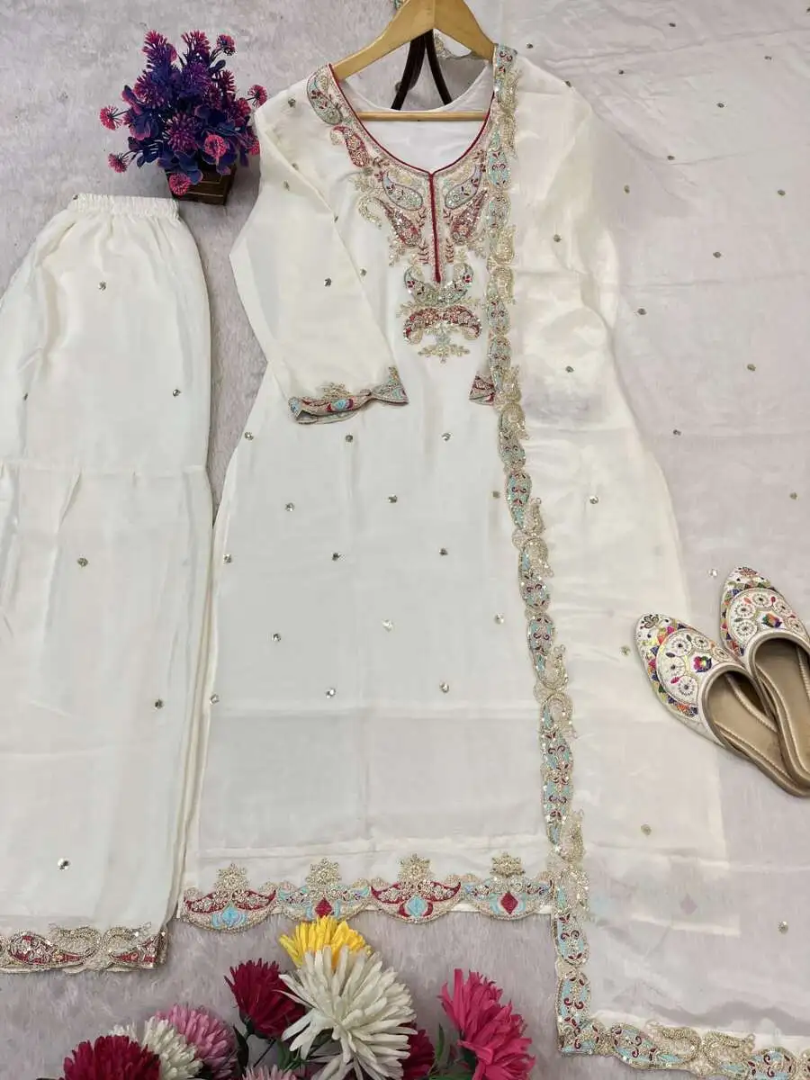 2DESIGNER CHINON SILK EMBROIDERY SEQUENCE WORK TOP PALAZZO WITH DUPATTA TRADITIONAL WEAR WHOLESALE PRICE ETHNIC GARMENT (9)