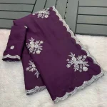 2DESIGNER CHINON WHITE SILVER ZARI EMBROIDERY WORK SAREE WITH UNSTITCHED BLOUSE WEDDING WEAR WHOLESALE PRICE ETHNIC GARMENT (11)