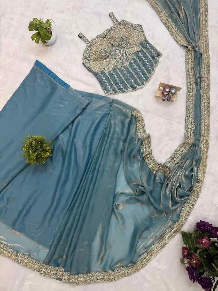 2DESIGNER FENDY SATIN EMBROIDERY LACE BORDER WORK READY TO WEAR SAREE WITH STITCHED BLOUSE PARTY WEAR WHOLESALE PRICE ETHNIC GARMENT (11)