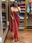 DESIGNER FENDY SATIN EMBROIDERY SEQUENCE WORK READY TO WEAR SAREE WITH STITCHED BLOUSE PEACH