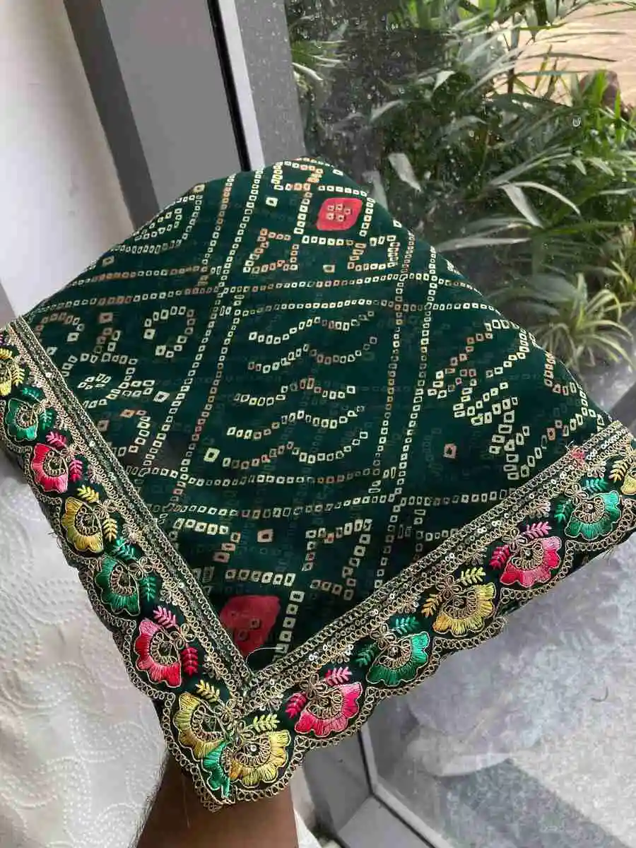 2DESIGNER GEORGETTE BANDHEJ PRINT WITH CUTWORK LACE BORDER WORK SAREE WITH UNSTITCHED BLOUSE FESTIVE WEAR WHOLESALE PRICE ETHNIC GARMENT (13)