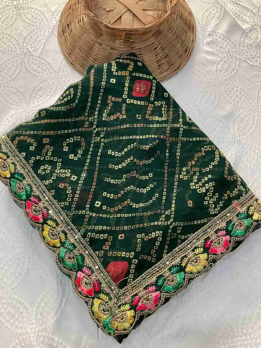 2DESIGNER GEORGETTE BANDHEJ PRINT WITH CUTWORK LACE BORDER WORK SAREE WITH UNSTITCHED BLOUSE FESTIVE WEAR WHOLESALE PRICE ETHNIC GARMENT (14)