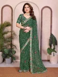 DESIGNER GEORGETTE BANDHEJ PRINT WITH CUTWORK LACE BORDER WORK SAREE WITH UNSTITCHED BLOUSE GREEN