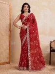 DESIGNER GEORGETTE BANDHEJ PRINT WITH CUTWORK LACE BORDER WORK SAREE WITH UNSTITCHED BLOUSE RANI