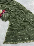 DESIGNER GEORGETTE SEQUENCE EMBROIDERY WORK SAREE WITH UNSTITCHED BLOUSE GREEN