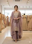 DESIGNER GMY SILK CODING SEQUENCE EMBROIDERY WORK TOP SHARARA WITH DUPATTA LAVENDER