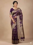 DESIGNER LICHI SILK BANARASI WEAVING WORK SAREE WITH UNSTITCHED BLOUSE PURPLE