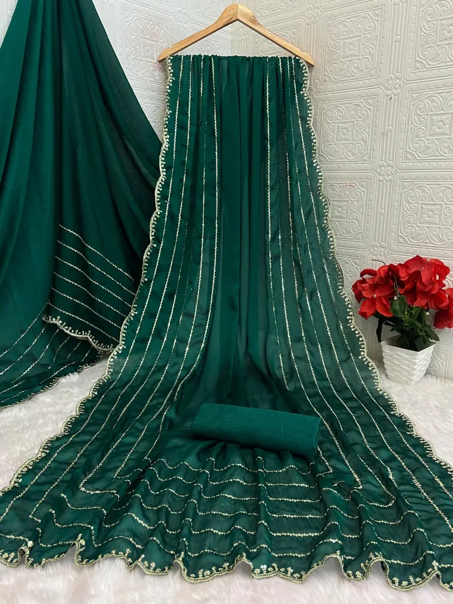 2DESIGNER SATIN CHIFFON EMBROIDERY 3 MM SEQUENCE WORK HEAVY BORDER WORK SAREE WITH UNSTITCHED BLOUSE FESTIVE WEAR WHOLESALE PRICE ETHNIC GARMENT (5)